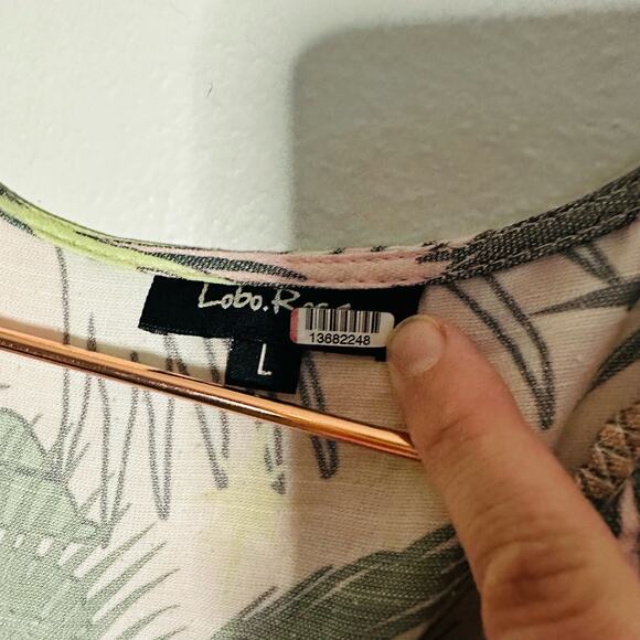 LoboRosa Pink Floral Puff Sleeve Palms Button Front Up Dress Size Large - Picture 11 of 16